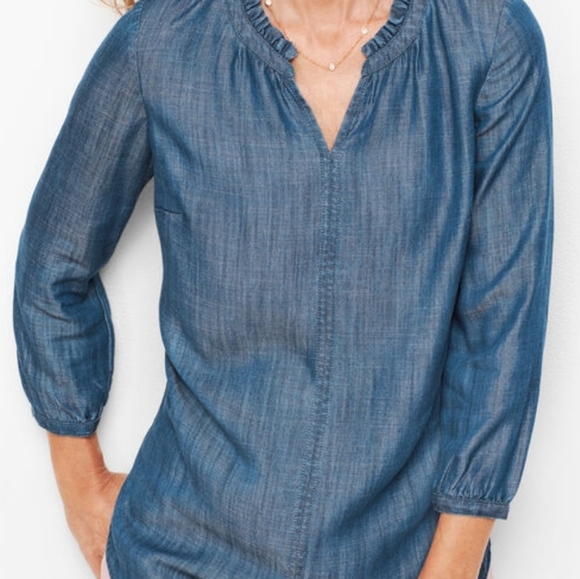 Talbots Tops - Talbots Ruffle Collar Chambray Blouse XL